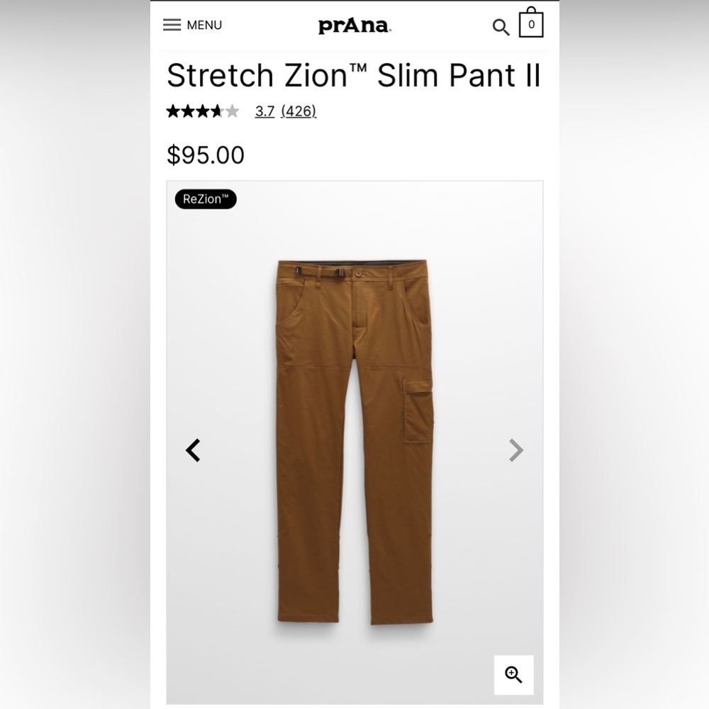 Men’s Prana Pants Stretch Zion Slim Pant II 34x34